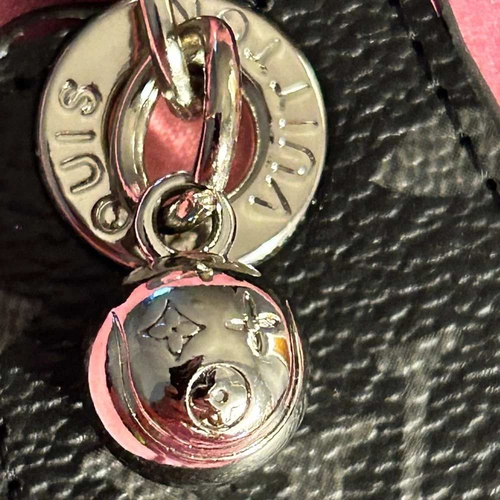 LV upcycled leather and ball charm. On a Silver Keychain - Picture 4 of 5